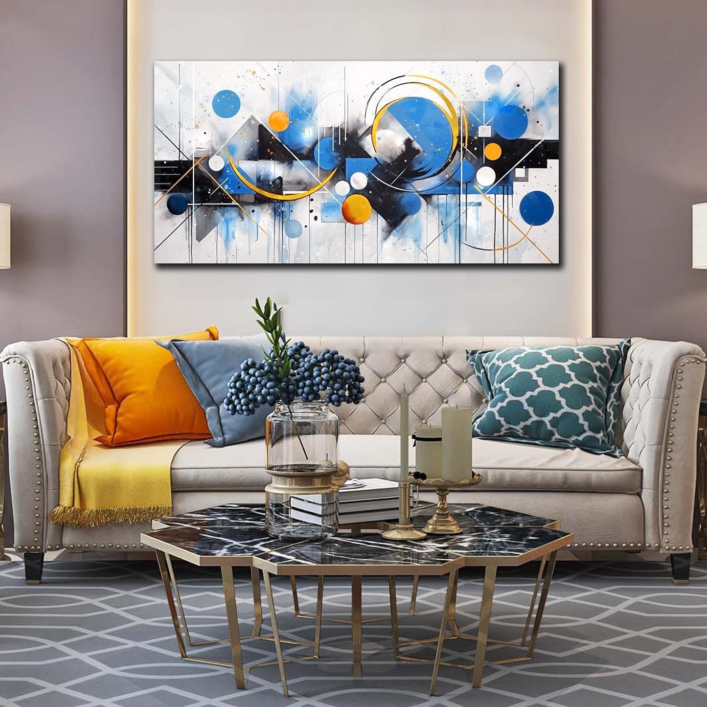 Blue Minimalist Art Wall Decor - Large Abstract Wall Art for Bedroom Office Wall Decor Ready to Hang Size 29" x 59"