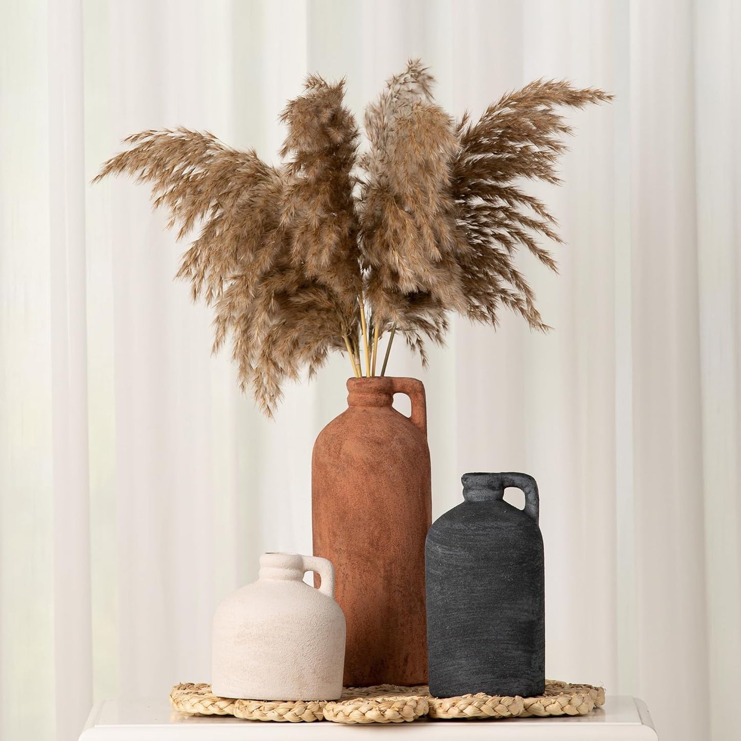 Ceramic Vase Home Table Decor - Flower Vase Set of 3 Living Room Kitchen Decorations Farmhouse Modern Rustic Vases Decorative Centerpiece for Shelf Bedroom Office Bathroom Dining Coffee Desk