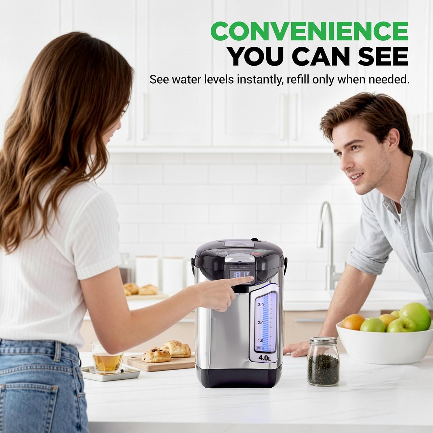 NutriChef Digital Water Boiler and Warmer - 4L/4.23 Qt Stainless Electric Hot Water Dispenser w/ LCD Display, Rotating Base, Keep Warm, Auto Shut Off, Safety Lock, Instant Heating for Coffee & Tea