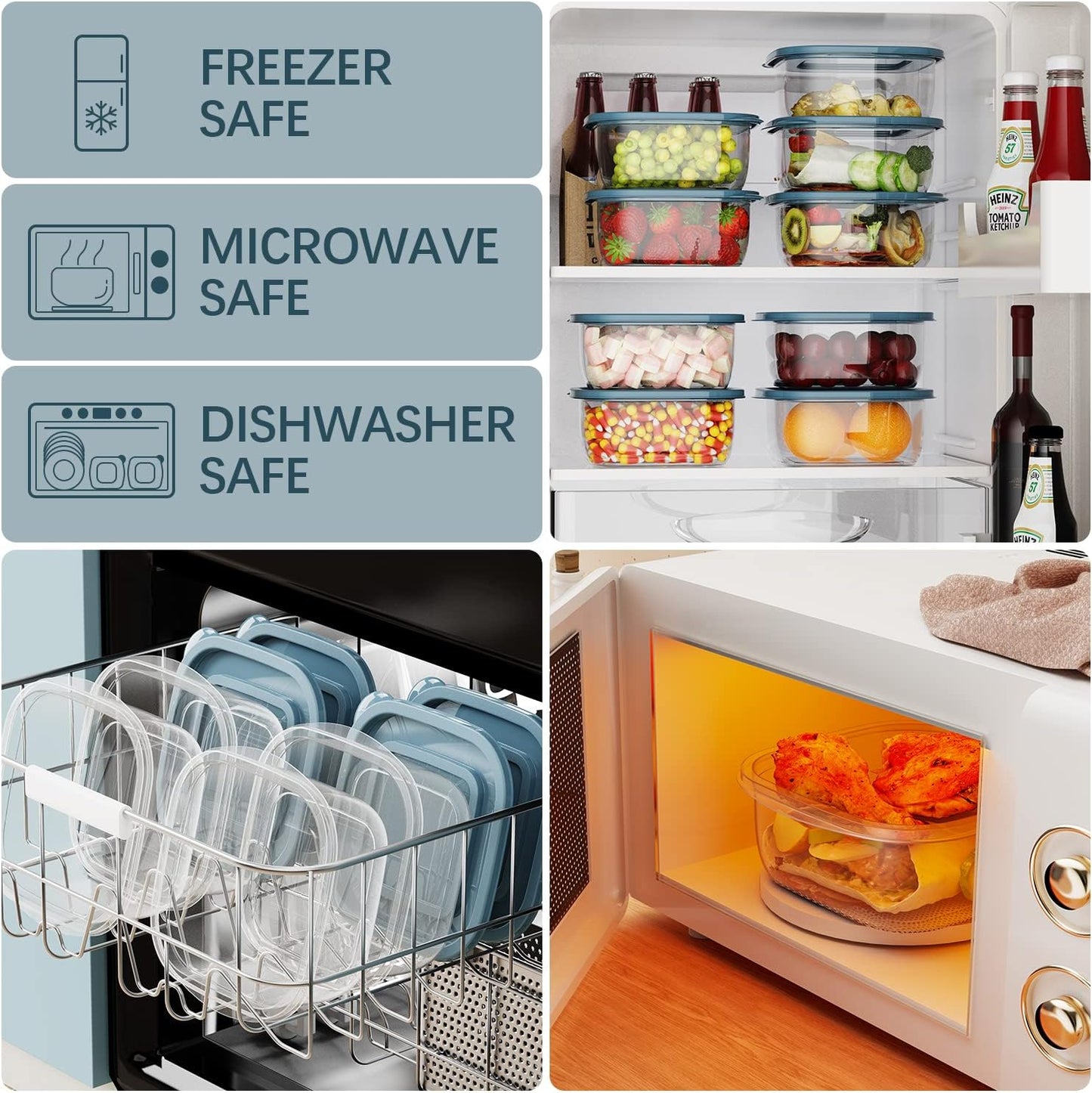 5PCS Rectangle Plastic Portion Box Sets with Lids.Food Storage Box,Container Sets,Food Storage,Food Containers,Plastic Food Container,use for School,Work and Travel,950ML Per Box.