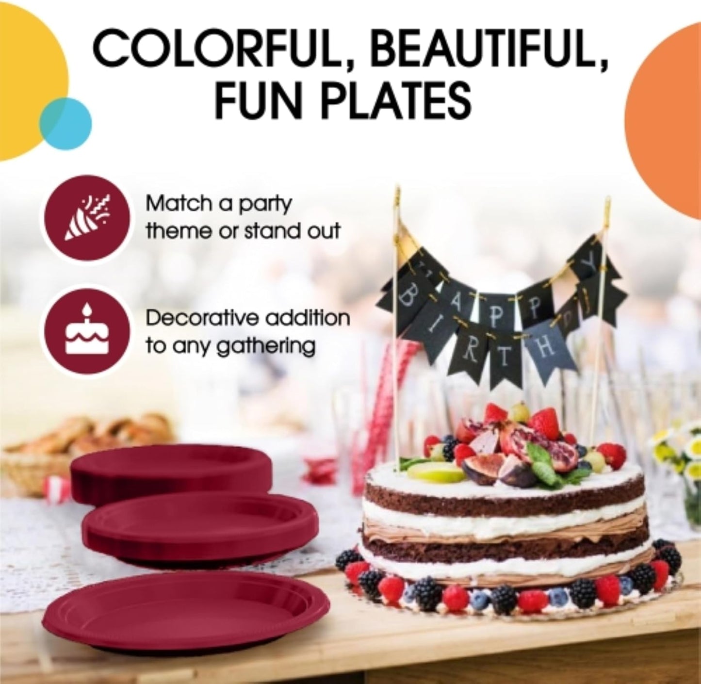 Exquisite Party Solids Burgundy Plastic Plates For Party Supplies 9" Burgundy Disposable Plates Heavy Duty 50 Pcs Plastic Dinnerware Sets Heavy Duty 350 GSM Disposable Dinnerware Set