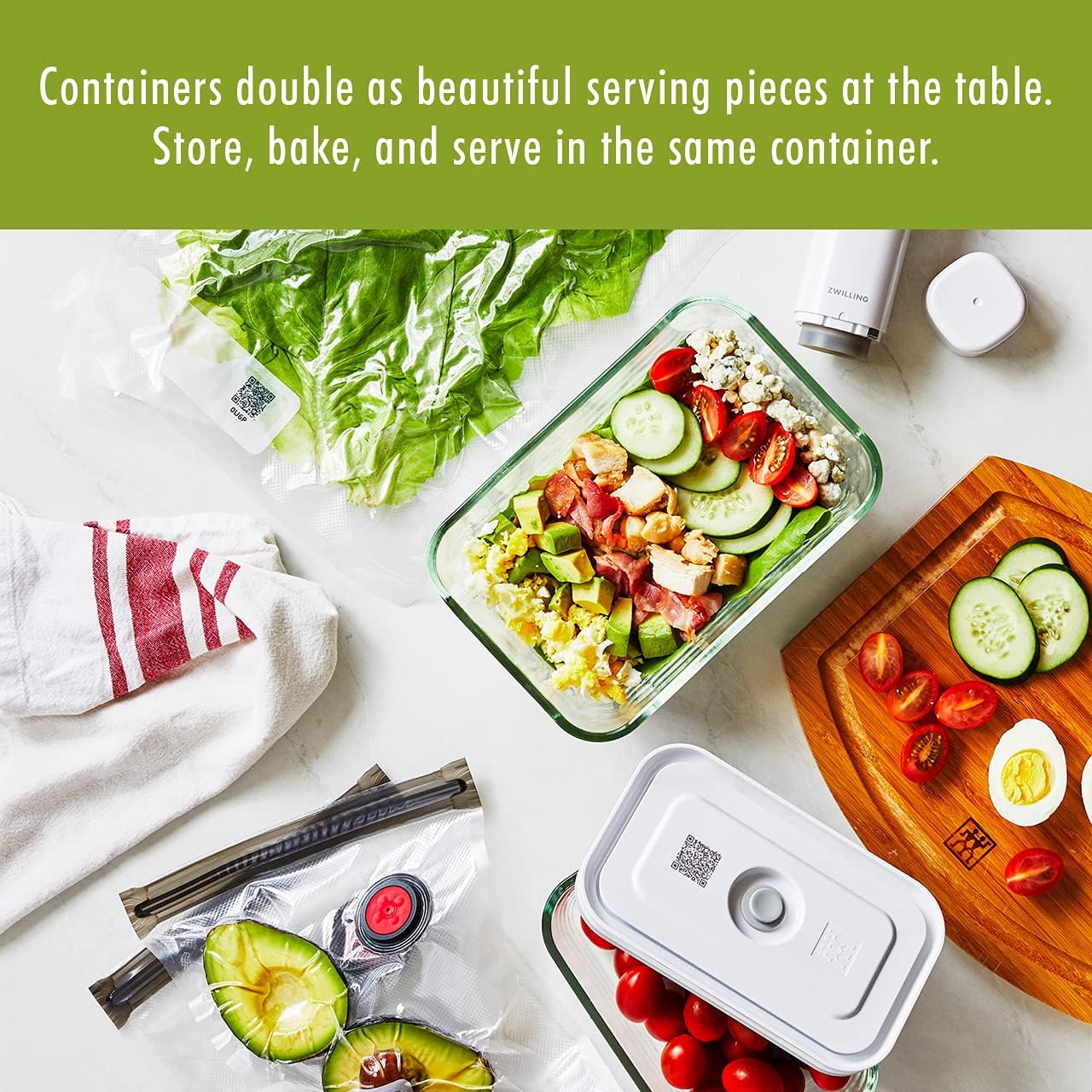 ZWILLING Fresh & Save 2-Piece Small Glass Vacuum Sealer Food Storage Containers with Airtight Lids