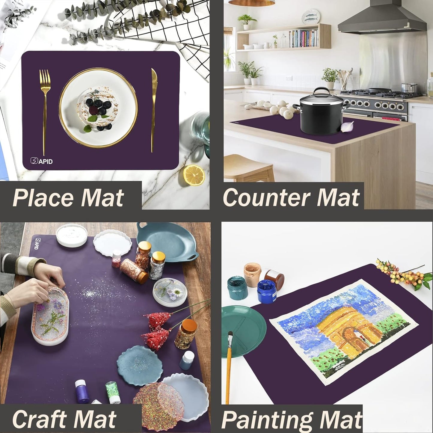 Extra Large Silicone Mat 36" x 24" Place Mats, Heat Resistant Mat for Kitchen Countertop Protector, Thick Placemats Washable Silicone Mats for Kitchen Counter Mat Dining Table Mat, Purple, Sapid
