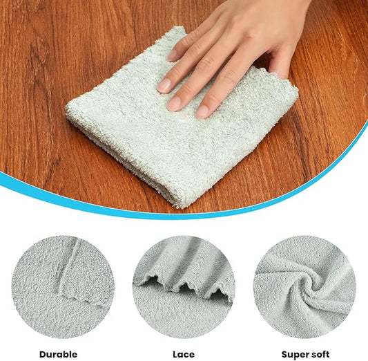 12 Pack Cleaning Cloth,Ultra Soft Absorbent Quick Drying Microfiber Cleaning rags,No scratches,Reusable,Washable,Lint Free Cleaning Towels for Kitchen,Window,Glass,car,11.8"×11.8"(Light Green)