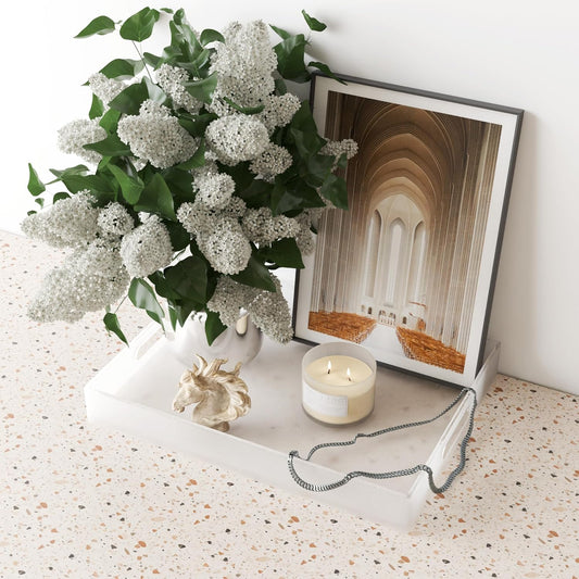 16"x12" Large Acrylic Serving Tray Decorative Ottoman Coffee Table Vanity Tray Tea Fruit Platter Snack Appetizer Dessert Drink with Handles for Bar Kitchen Party, Frosted