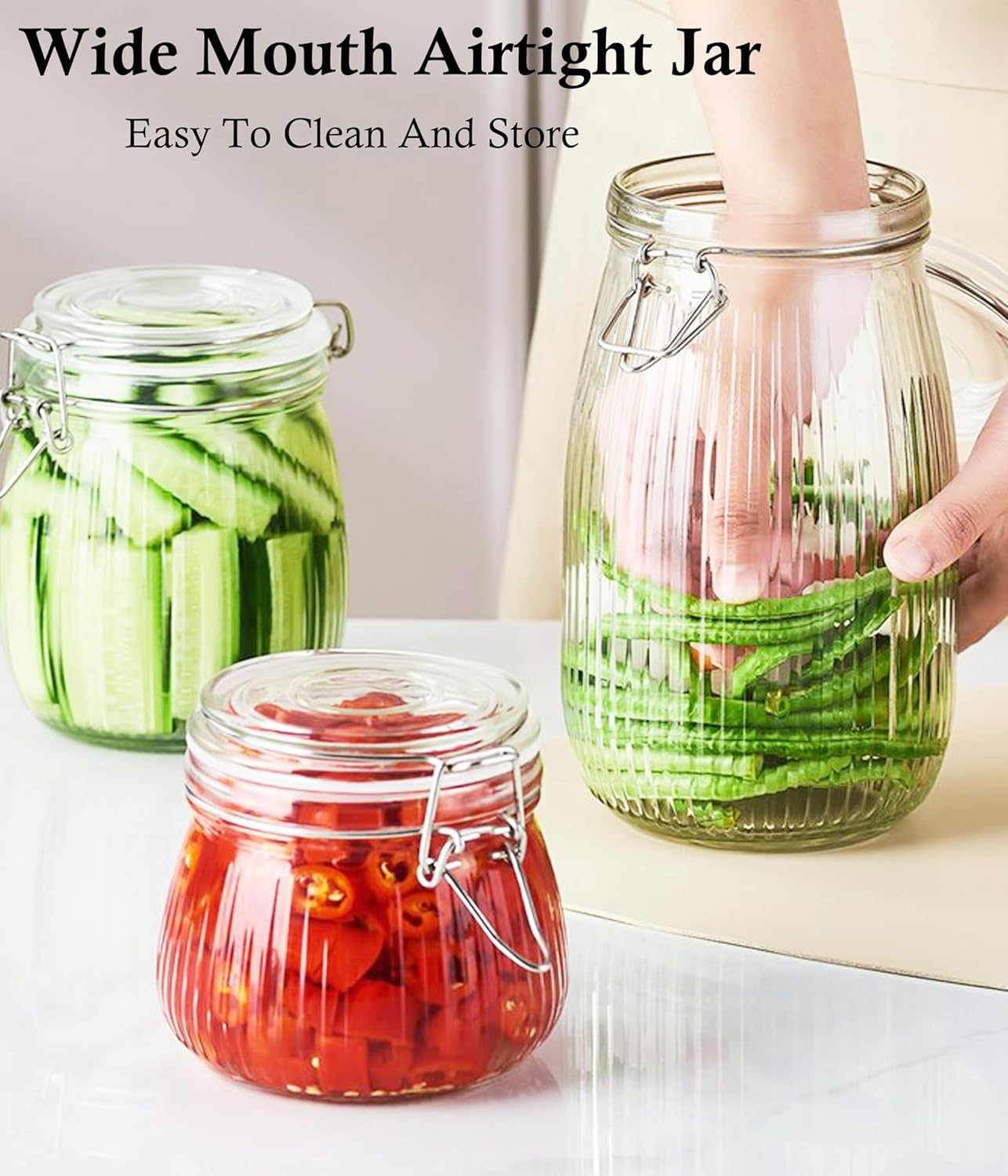 GMEPOCH Glass Jars With Airtight Lid 16 Oz-6 Set Sealed Wide Mouth Glass Storage Jars Food Canister Leakproof For Kitchen Pantry Fruits Coffee Beans Nuts Baking Goods Tea Spice Cereal Candies