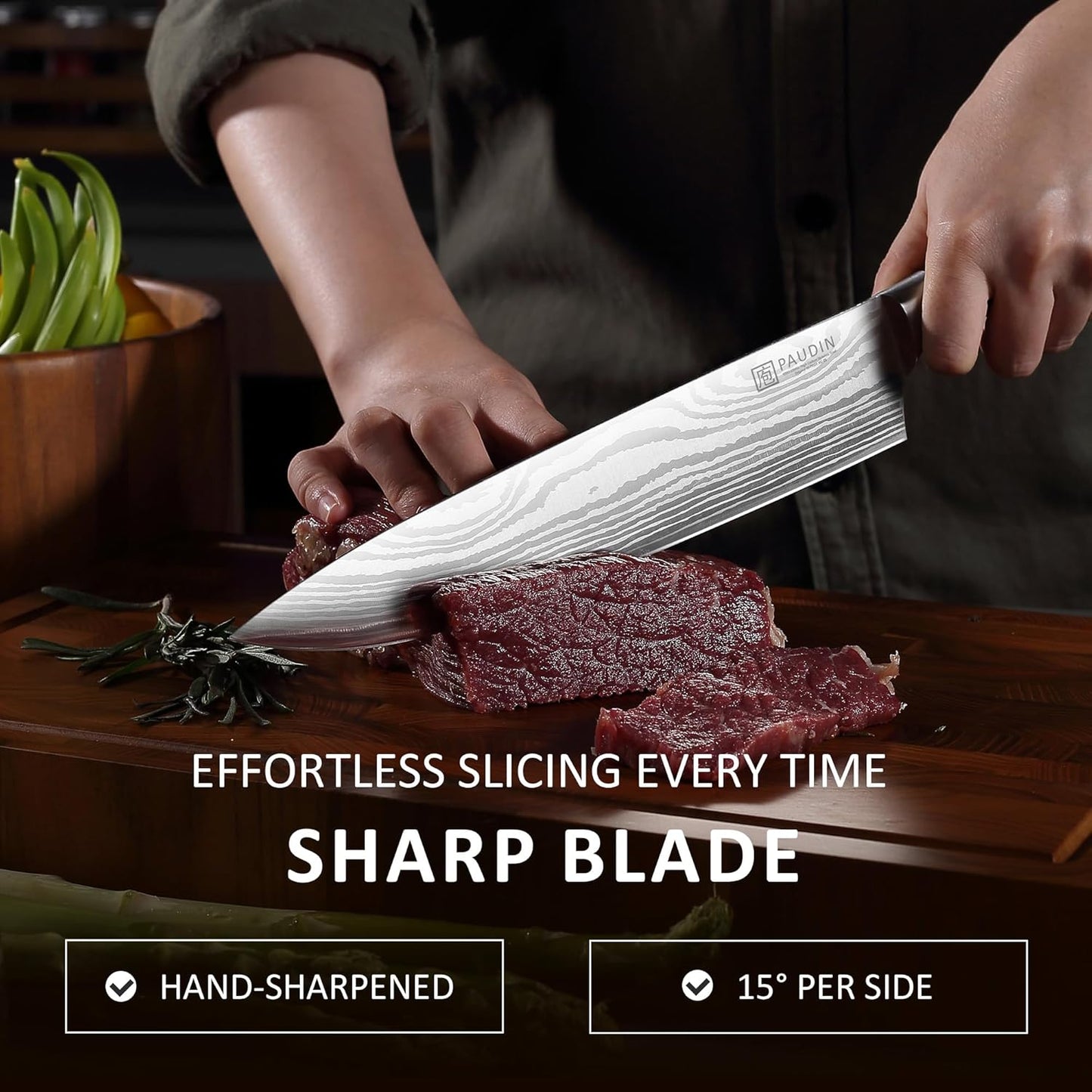 PAUDIN Chef Knife, 10 Inch Meat Knife, Ultra Sharp Brisket Slicing Knives, High Carbon Stainless Steel Kitchen Knife with Ergonomic Handle for BBQ, Roast, Meats and Vegetables