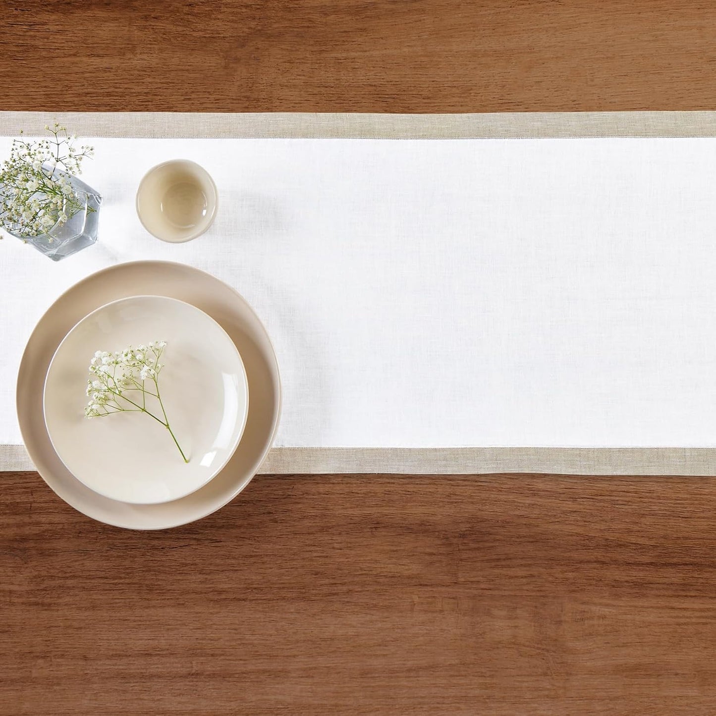 Solino Home Linen Table Runner 60 Inches - 100% Pure Linen Light Natural and White Short Table Runner 14 x 60 Inch Ideal for Dresser and Coffee Tables - Fall, Autumn, Halloween, Thanksgiving - Classic