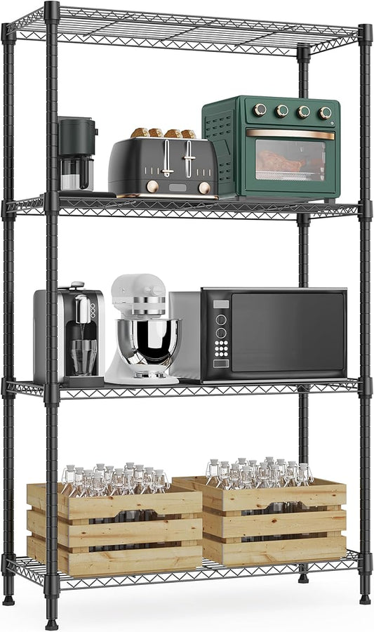 1000 lbs 4Tier Shelf Metal Storage Shelves Wire Rack Closet Organizers with Wheel for Garage Kitchen Bathroom Laundry Black 13.7" D x 23.6" W x 53.4" H