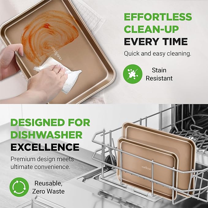 NutriChef Non Toxic Baking Pan, Medium and Large Cookie Sheets, Premium Nonstick Carbon Steel Cookie Pans for Baking - Commercial Grade, Restaurant Quality, Bakeware Set, Easy to Clean - (Set of 2)