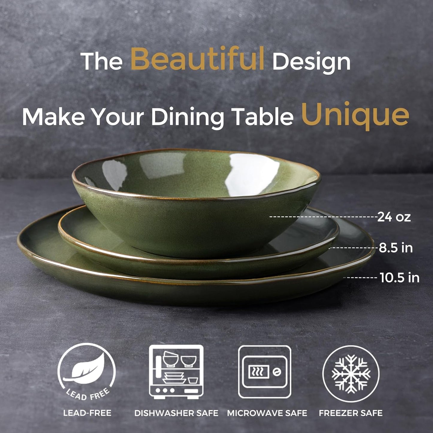 AmorArc Ceramic Dinnerware Sets,Handmade Reactive Glaze Stoneware Plates and Bowls Set,Highly Chip and Crack Resistant Dishware | Dishwasher & Microwave Safe Dishes,Service for 4(12Pcs)