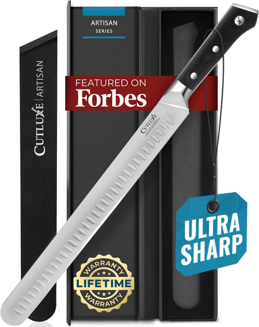 Cutluxe Brisket Knife – 12" Carving & Slicing Knife for Meat & BBQ – Razor Sharp German Steel, Sheath Included, Ergonomic Full Tang Handle Design – Artisan Series
