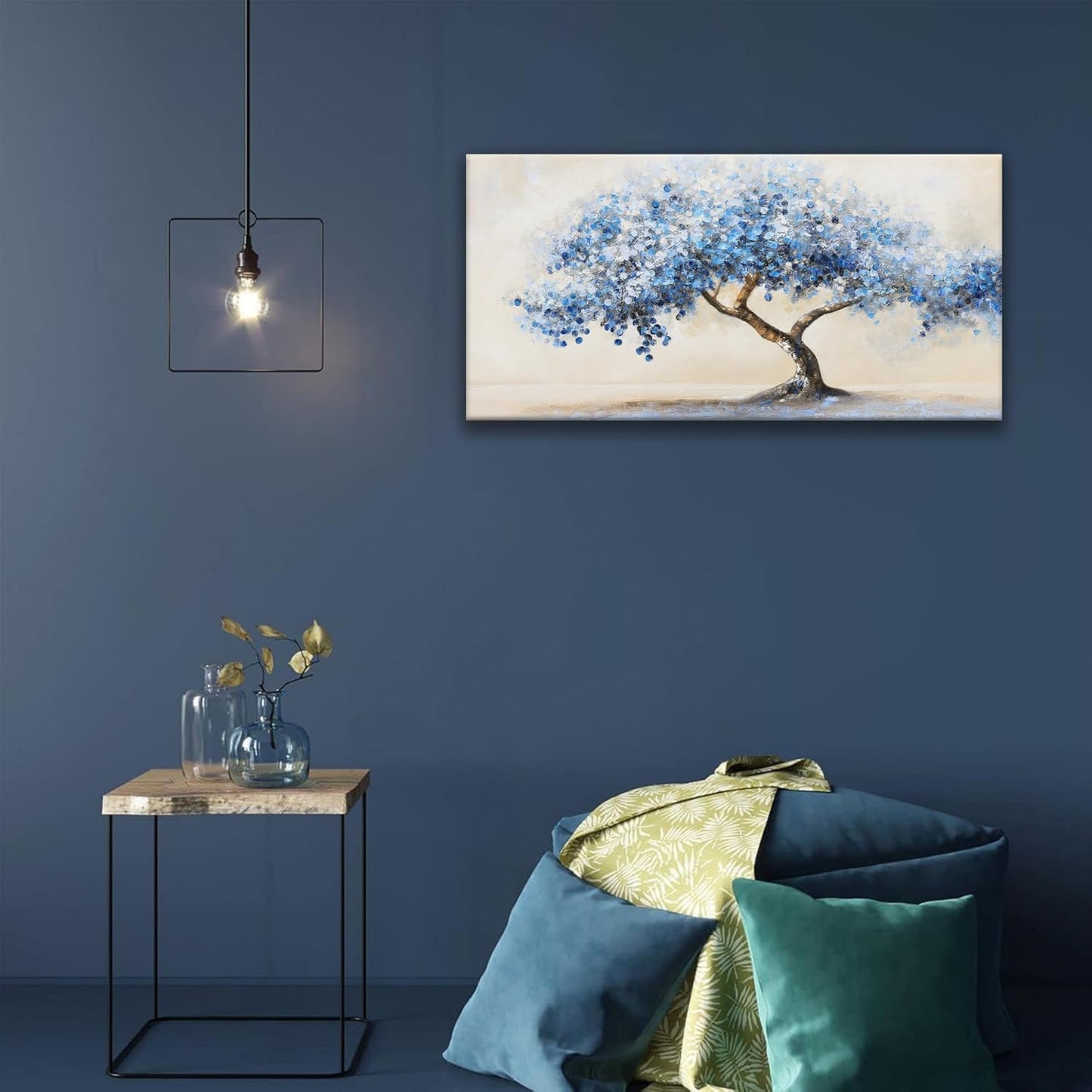 Suconvng Tree Of Life Wall Art Blue Tree Picture Painting Wall Decor Artwork Canvas Art Wall Decor For Living Room Bedroom Bathroom Office Home Decor 20"X 40"Can Be Hung Directly