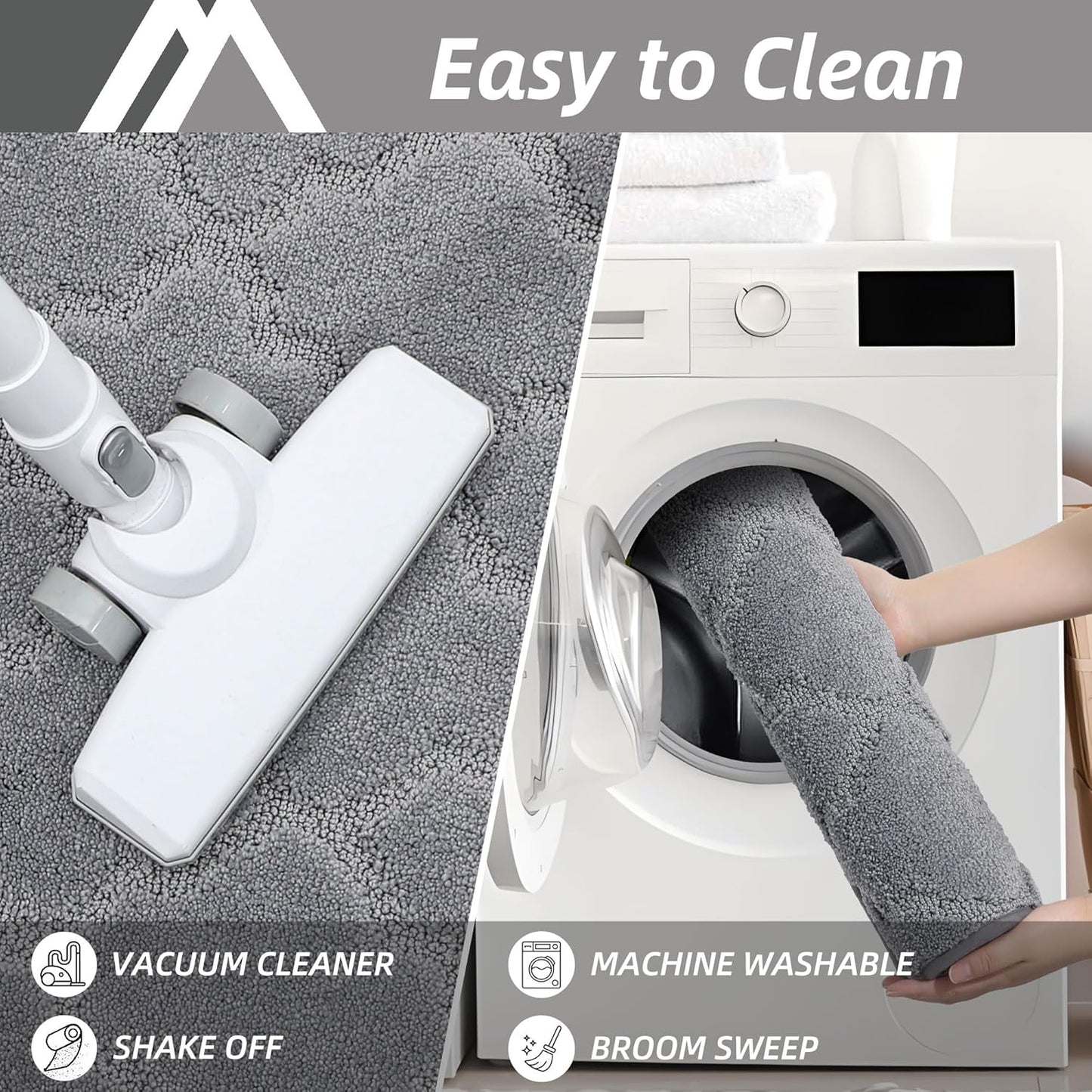 COSY HOMEER Soft Kitchen Rugs [2 PCS] for in Front of Sink Super Absorbent Kitchen Floor Mats and Mats 20x30 Inch/20X48 Non-Skid Kitchen Mat Standing Mat Washable,Polyester,Grey