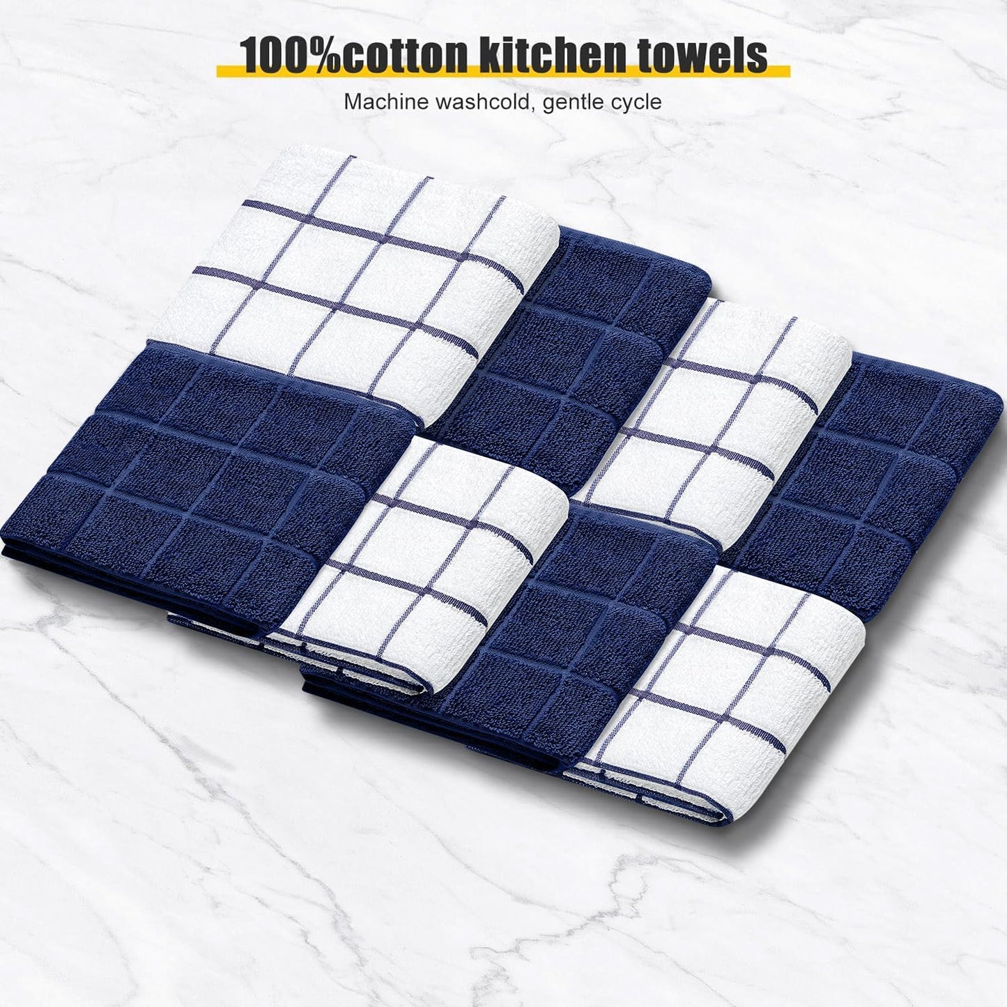 Oven Mitts Kitchen Towels Dishcloths with Pot Holders Sets 12PCS,Dish Towels Sets,Oven Gloves Pot Pads Heat Resistant 500 Degrees with Non-Slip Silicone Surface for Cooking Baking Grilling-Marine Blue