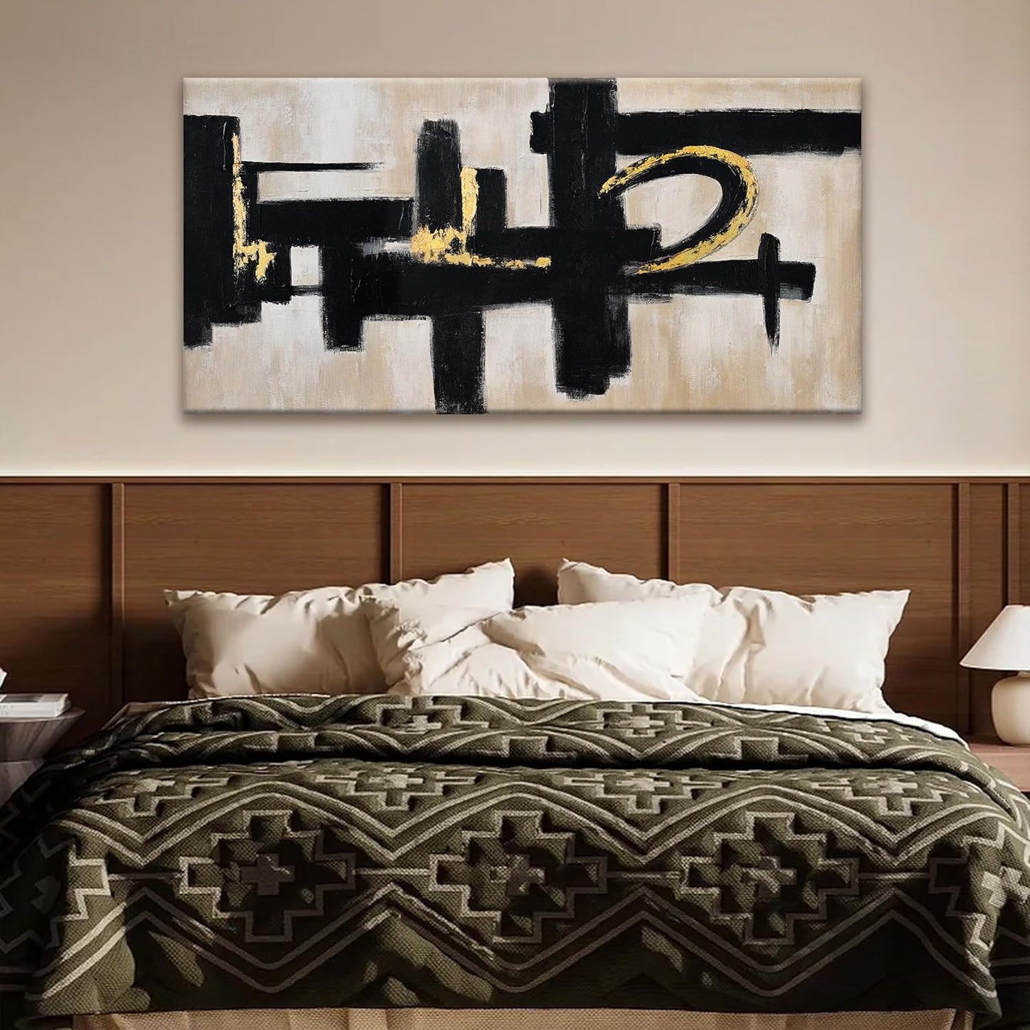 Black And Off-White Abstract Wall Art 24 x 48 Inches Modern Picture Paintings On Canvas Art Wall Decor Minimalist Textured Abstract Wall Decor Painting For Living Room Office Home Wall Decorations