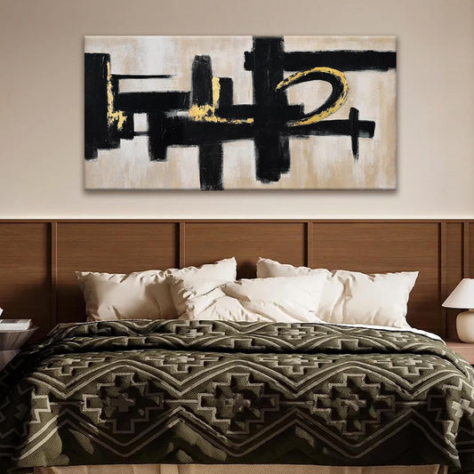 Black And Off-White Abstract Wall Art 24 x 48 Inches Modern Picture Paintings On Canvas Art Wall Decor Minimalist Textured Abstract Wall Decor Painting For Living Room Office Home Wall Decorations