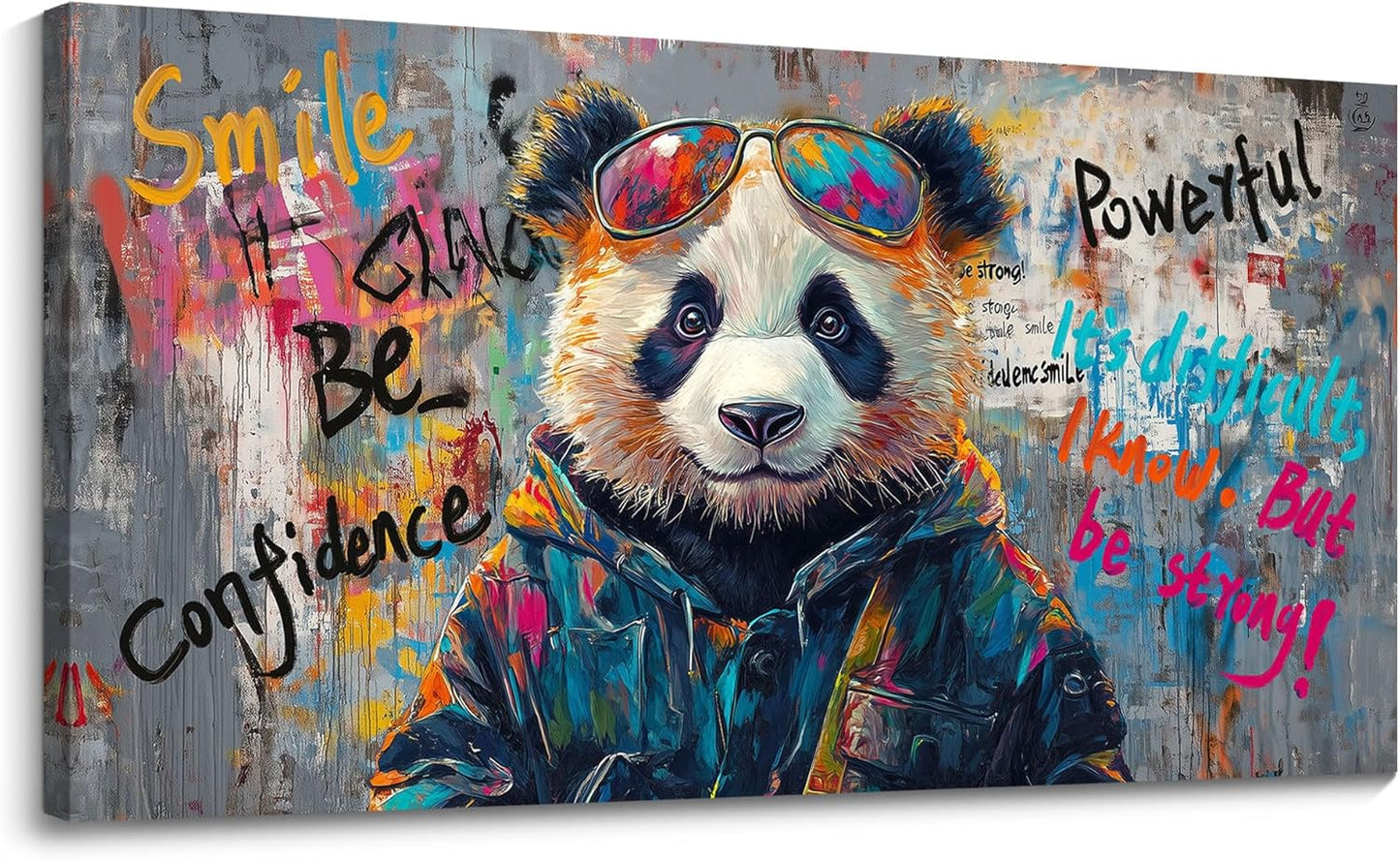 JEAWA Large Canvas Wall Art, Funny Panda Abstract Graffiti Street Art Pop Wall Picture Black and White Paintings Ready to Hang Living Room Bedroom Study Home Office Inspirational Decor 29x58 IN
