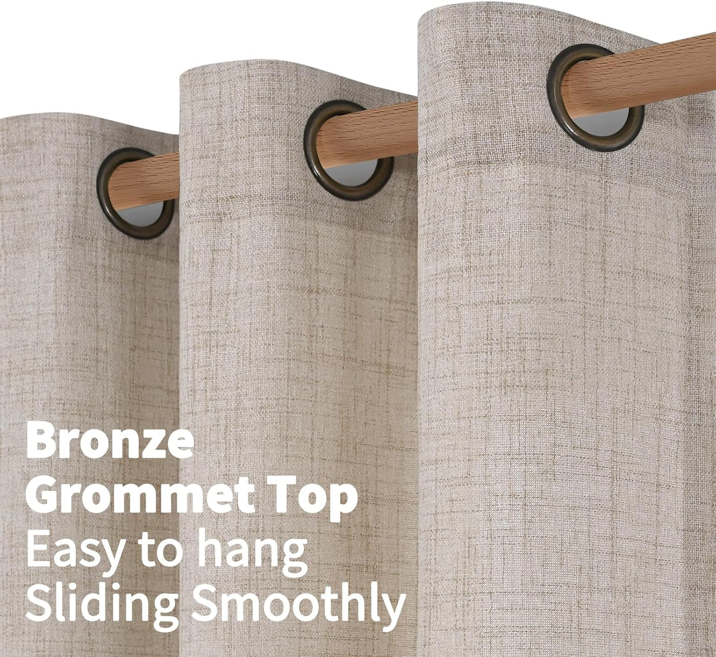 YoungsTex Short Linen Curtains 36 Inch Length for Kitchen Window 2 Panels - Small Semi Sheer Drapes Light Filtering with Bronze Grommet Netural Rustic for Cafe Bathroom, 42 X 36 Inch