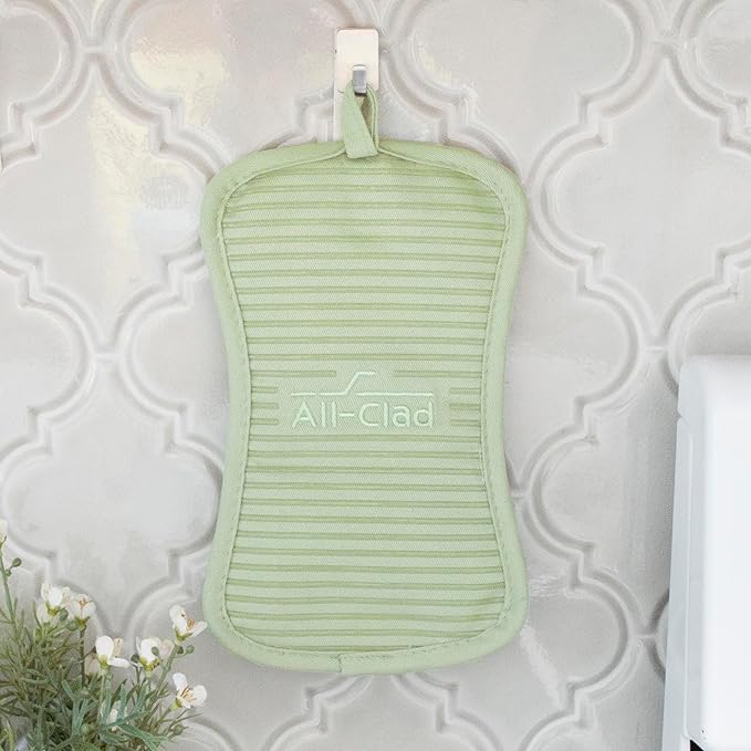 All-Clad Premium Pot Holder & Heating Pad, (2-Pack) Heat Resistant to 500 Degrees, 100% Cotton 10"x6.25" for Kitchen and Barbeque, Fennel