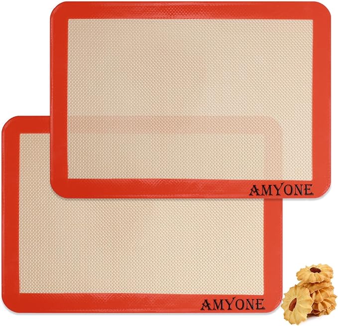 AMYONE Quarter Sheet Silicone Baking Mat, 2 Pcs Non-Stick Silicone Baking Mats Cookie Sheet for 9x13 Baking Pan, Reusable Baking Sheet Liners Compatible with Nordic Ware Naturals Quarter Sheet