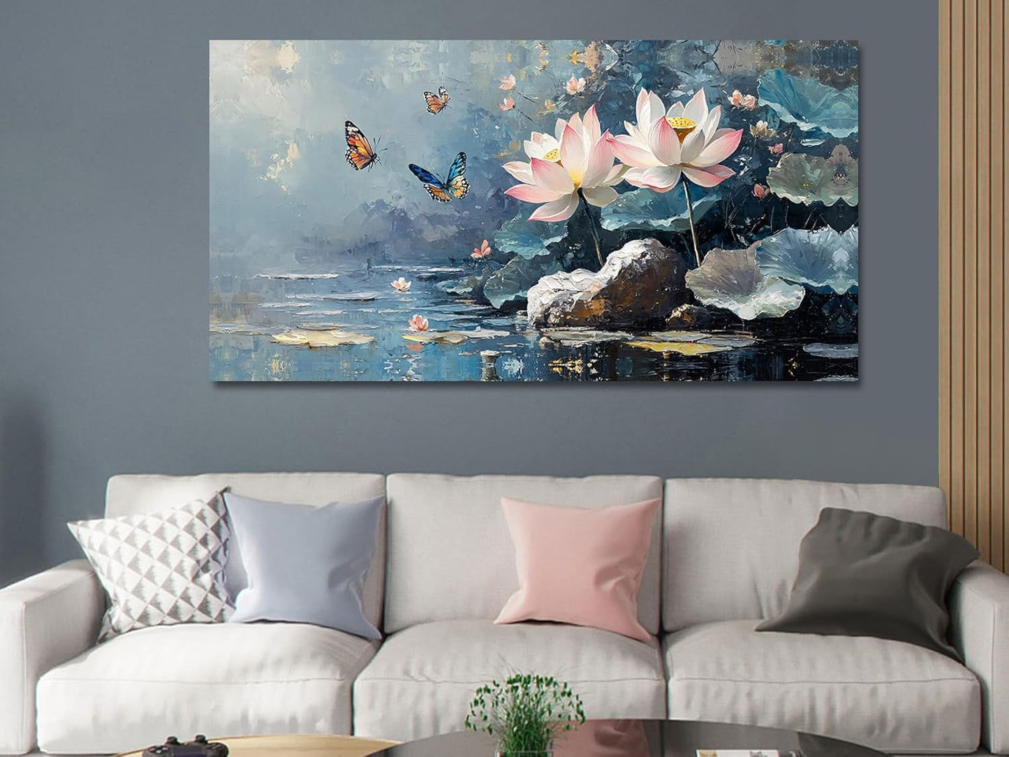 Ardemy Lotus Large Wall Art for Living Room Butterfly Canvas Art Wall Decor Textured Pictures Artwork Bedroom Kitchen Dining Home Office, 58"x29"