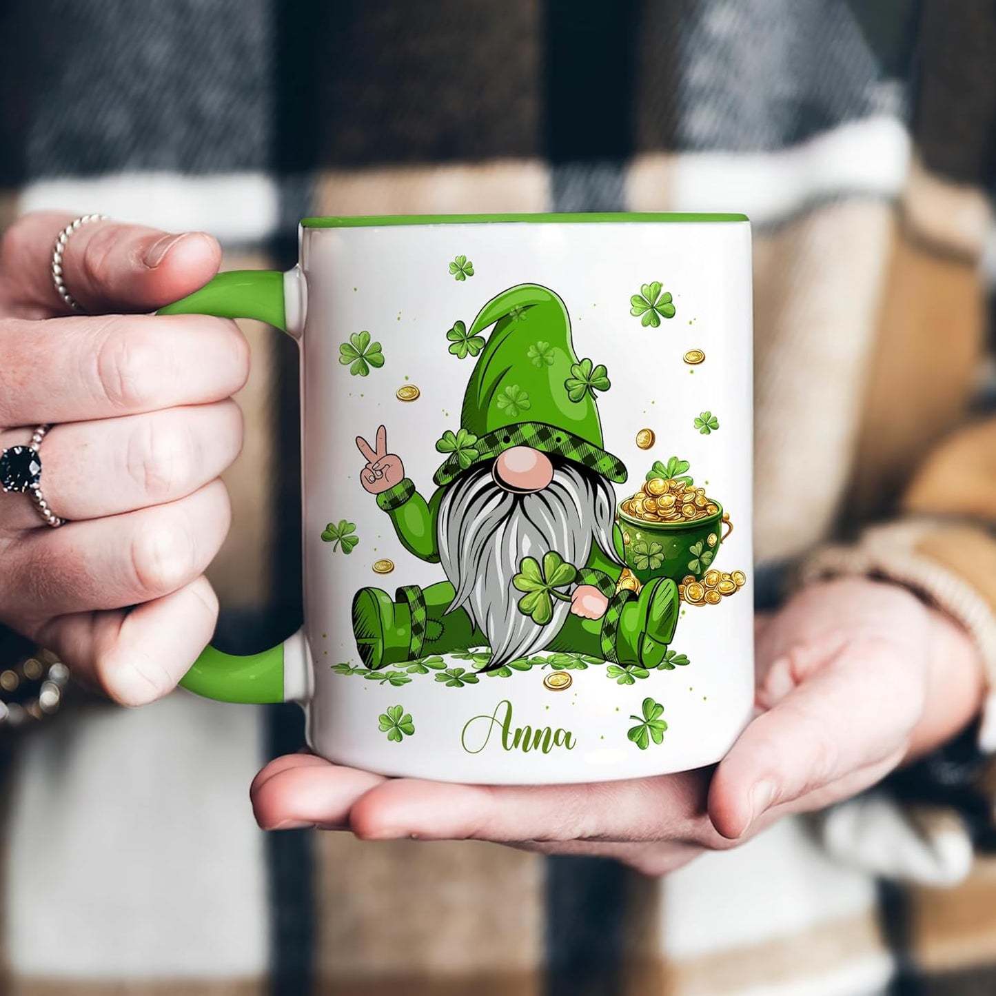 Hyturtle Personalized Gnome Mug - Cute Gnome Gift For Women - Lucky Gift For Gnome Lover - Gnome St. Patricks Day Decorations - Gnome Gifts - Custom Name Coffee Cup Ceramic Mug 11oz 15oz