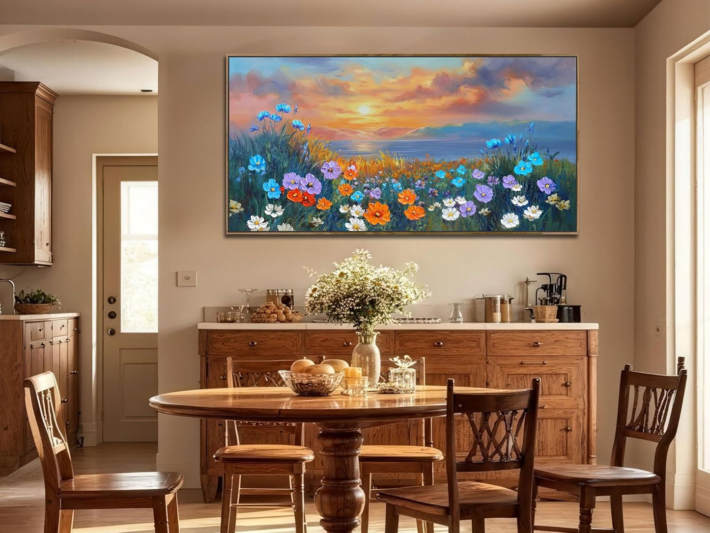 Ardemy Wildflower Wall Art for Living Room Large Framed Floral Canvas Pictures Bedroom Wall Decor Sunset Paintings Flower Textured Artwork for Walls Dining Room Home Office 40"x20"