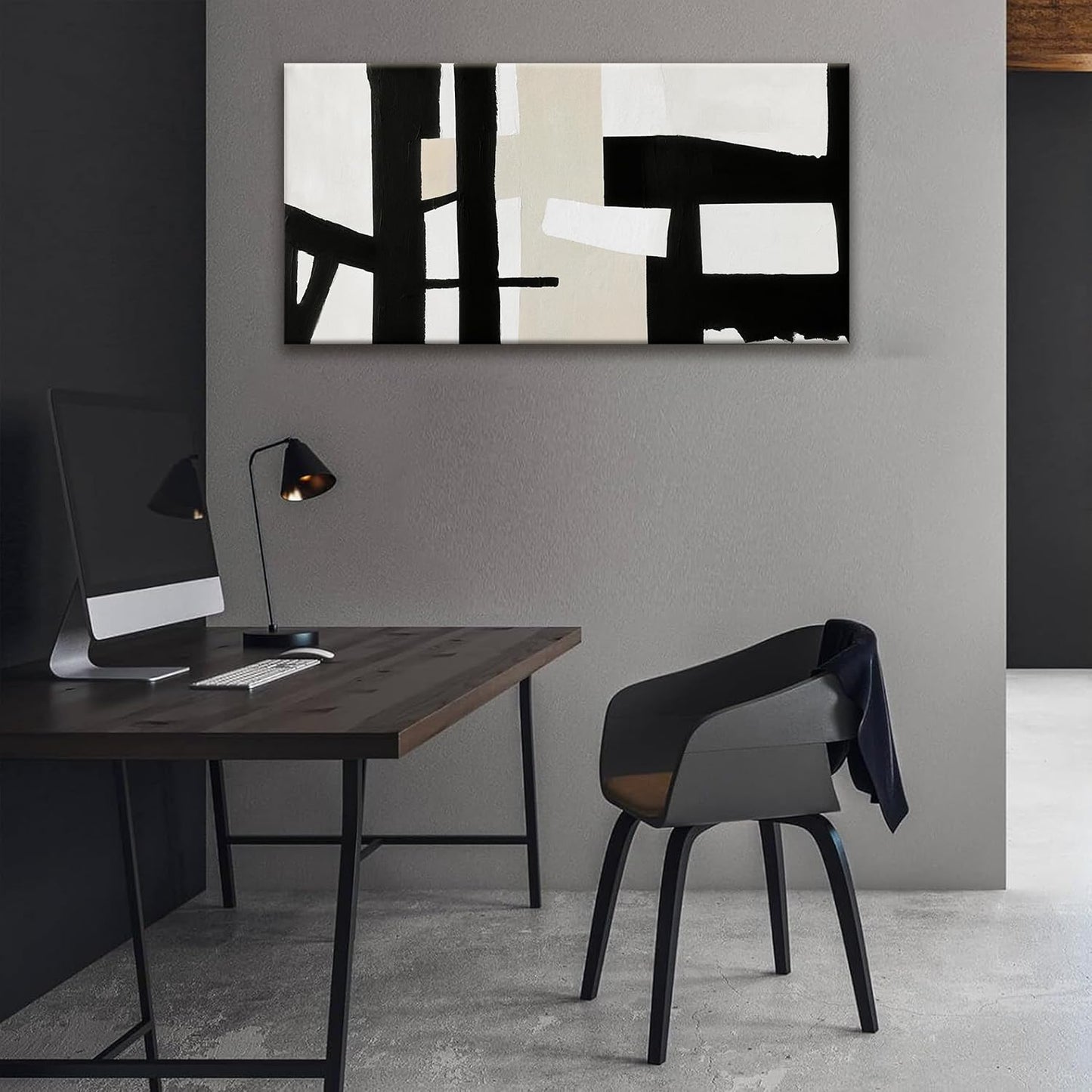 QSQ Abstract Black And White Wall Art Painting Canvas Art Wall Decor 20 x 40 Inch Decorations Grey White Wall Art Office Home Wall Decor Canvas Picture Artwork For Bedroom Kitchen