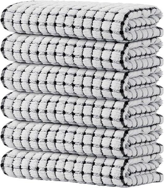 Kitinjoy Cotton 6 Pack Terry Kitchen Towels, 16 x 25 Inches Super Soft and Absorbent Dish Towels, Quick Drying Hand Towels for Kitchen Drying, Black