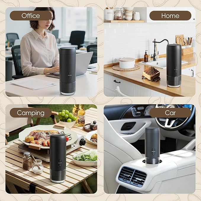 Portable Espresso Maker, 20Bar Pressure & Up to 60 Cups per Charge, Battery Operated Portable Coffee Maker, Works with Ground Coffee & Capsules, for Camping, Car, Travel, and Office Use.