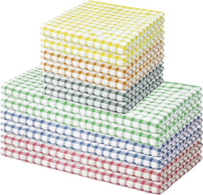 Nialnant 12 Pack Kitchen Towels and Dishcloths Set, Dish Rags for Washing Dishes, 100% Cotton Reusable Cleaning Rag, Quick Drying Dish Towels for Kitchen