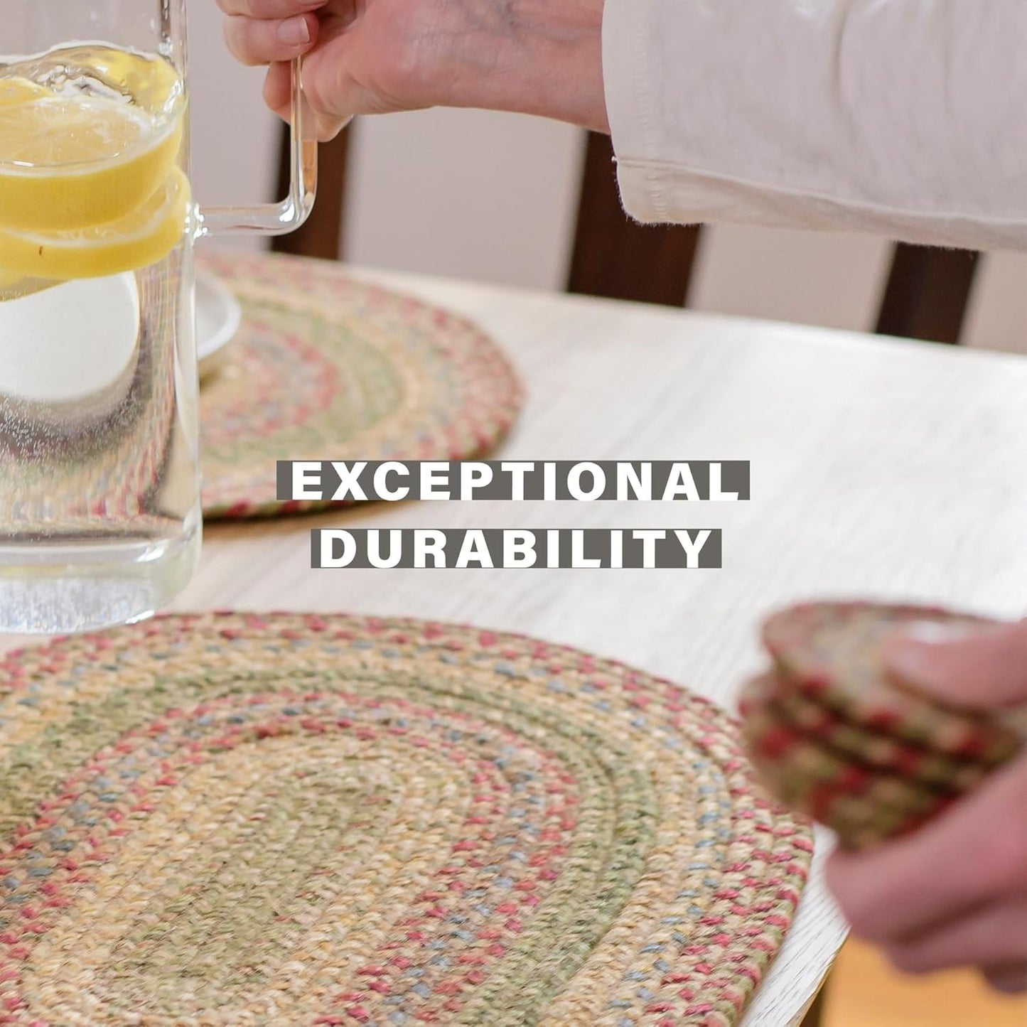 Homespice Azalea Jute Woven Placemats, Warm Country Primitive Decor, Set of 4, Multicolor 13x19 Rectangle Table Mats - Vibrant Colors, Durable, Easy to Clean and Protects Furniture