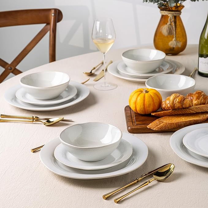 AmorArc Ceramic Dinnerware Sets, Handmade Stoneware Reactive Glaze Plates and Bowls Set, Scratch Resistant | Dishwasher & Microwave Safe Dishes Set, Service for 4 (12pc)