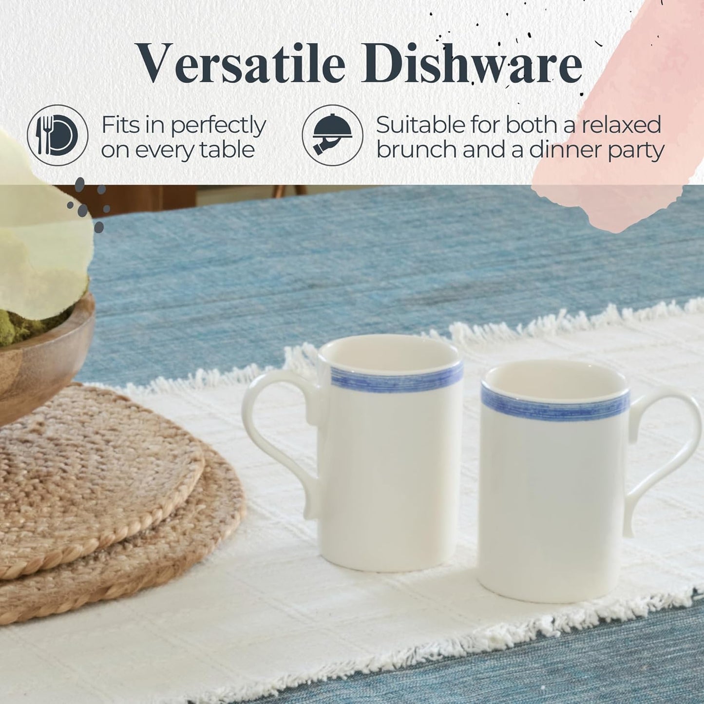 Portmeirion Potters 9oz Ceramic Mug (Set of 4) - Handcrafted Coffee Mugs with Blue Brushstrokes - Dishwasher, Microwave, Freezer Safe - Earthenware Mugs for Tea & Coffee Lovers, Unique Mug Set (Blue)