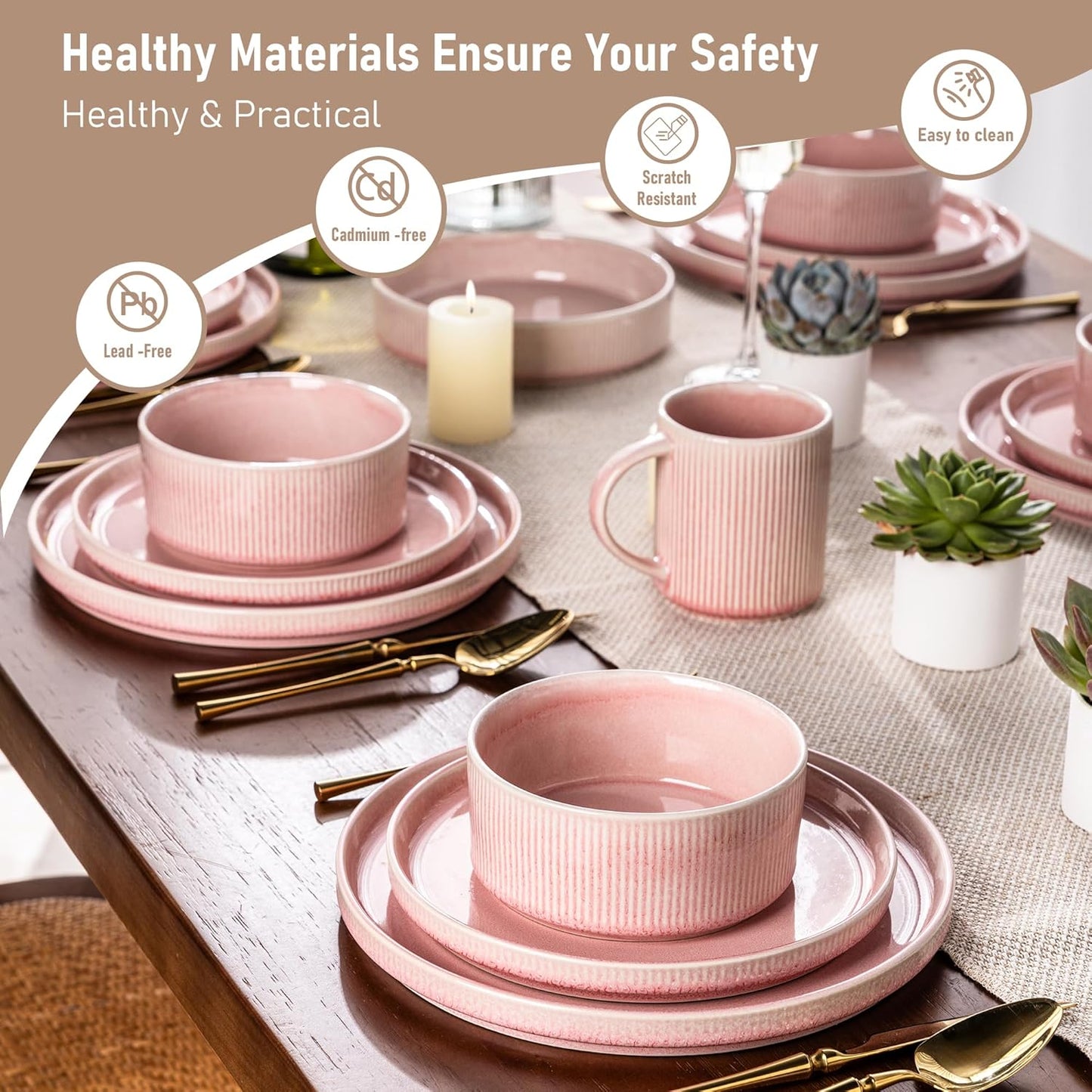 GBHOME Stoneware Dinnerware Sets for 4,Round Reactive Glaze Ceramic Plates and Bowls Set,Highly Scratch Resistant | Dishwasher & Microwave Safe Dishes Set,Service for 4(12Pcs)
