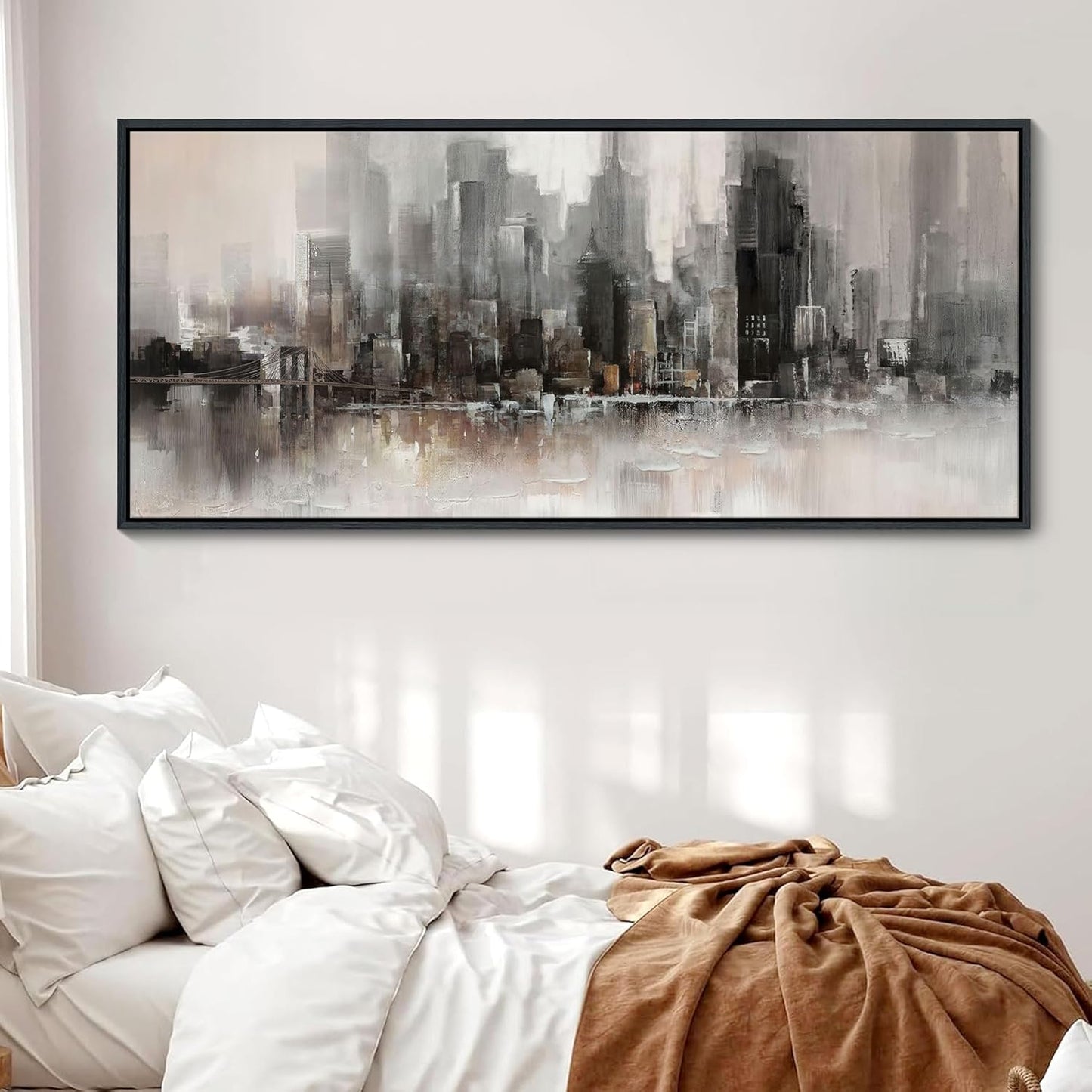 YDYSUNE Living Room Wall Decor Framed Wall Art Large Cityscape New York Wall Decor Canvas Print Brooklyn Bridge Themed Painting Modern Canvas Wall Art for Bedroom 70x31INCH
