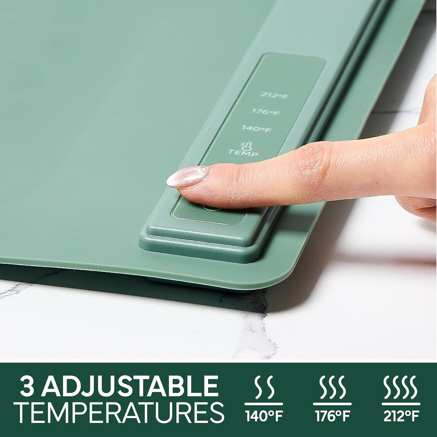 COOK WITH COLOR 350W Electric Food Warming Mat - Portable Food Warmer Tray with Adjustable Temperature, Fast 60-Second Heating, Auto Shut-Off, Rollable Silicone Pad for Parties & Everyday Use, Green