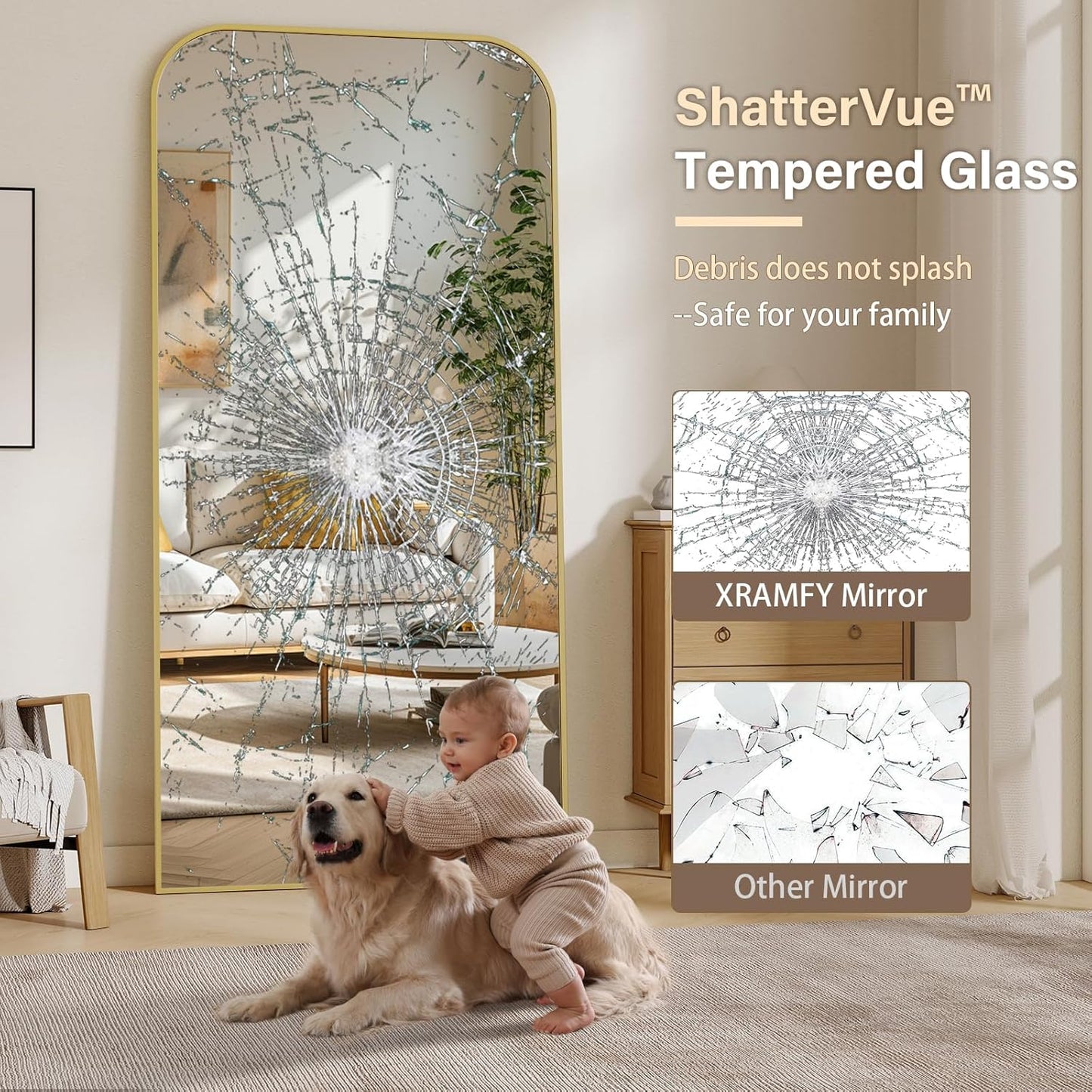 77x38 Inch Floor Length Mirror with Stand, Full Length Standing Mirror for Bedroom, Full Body Tall Mirrors with Modern Aluminum Alloy Frame in Gold, Home Decor