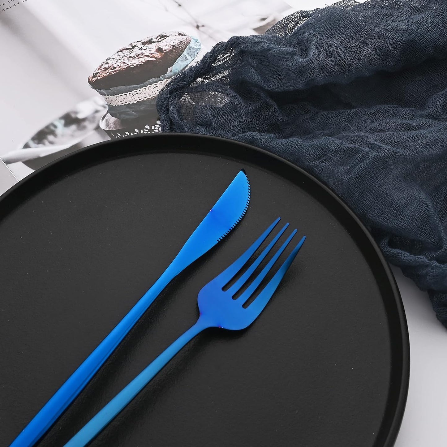 Silverware Set – 20 Piece Family Dinnerware Set – Flatware Set Service For 4 – Blue Tableware Sets – Cutlery Great For Family Gatherings & Daily Use – Spoons, Knives, Forks