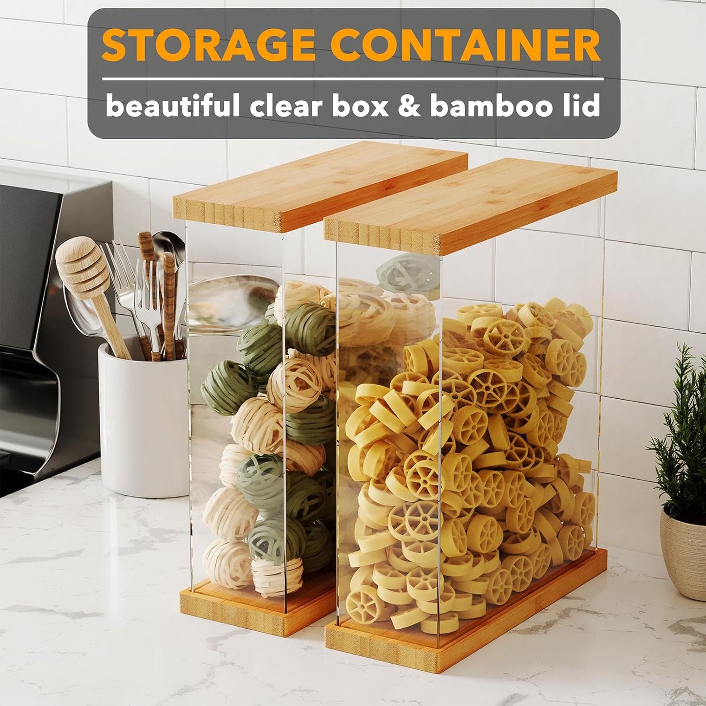 SpaceAid Bamboo Food Storage Container - Airtight Cereal Containers with Lids, Kitchen Cereal Canisters Pantry Organizers and Storage for Rice, Flour, Coffee, Snack, Medium 2 Pack