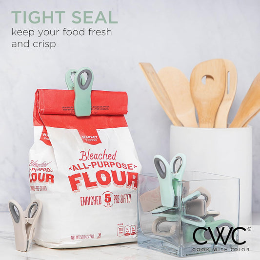 COOK WITH COLOR Bag Clips with Magnet- Food, Chip and Bag Clips for Food Storage with Airtight Seal Grip for Bread Bags, Snack Bags and Food Bags (Mint, Pack of 20)