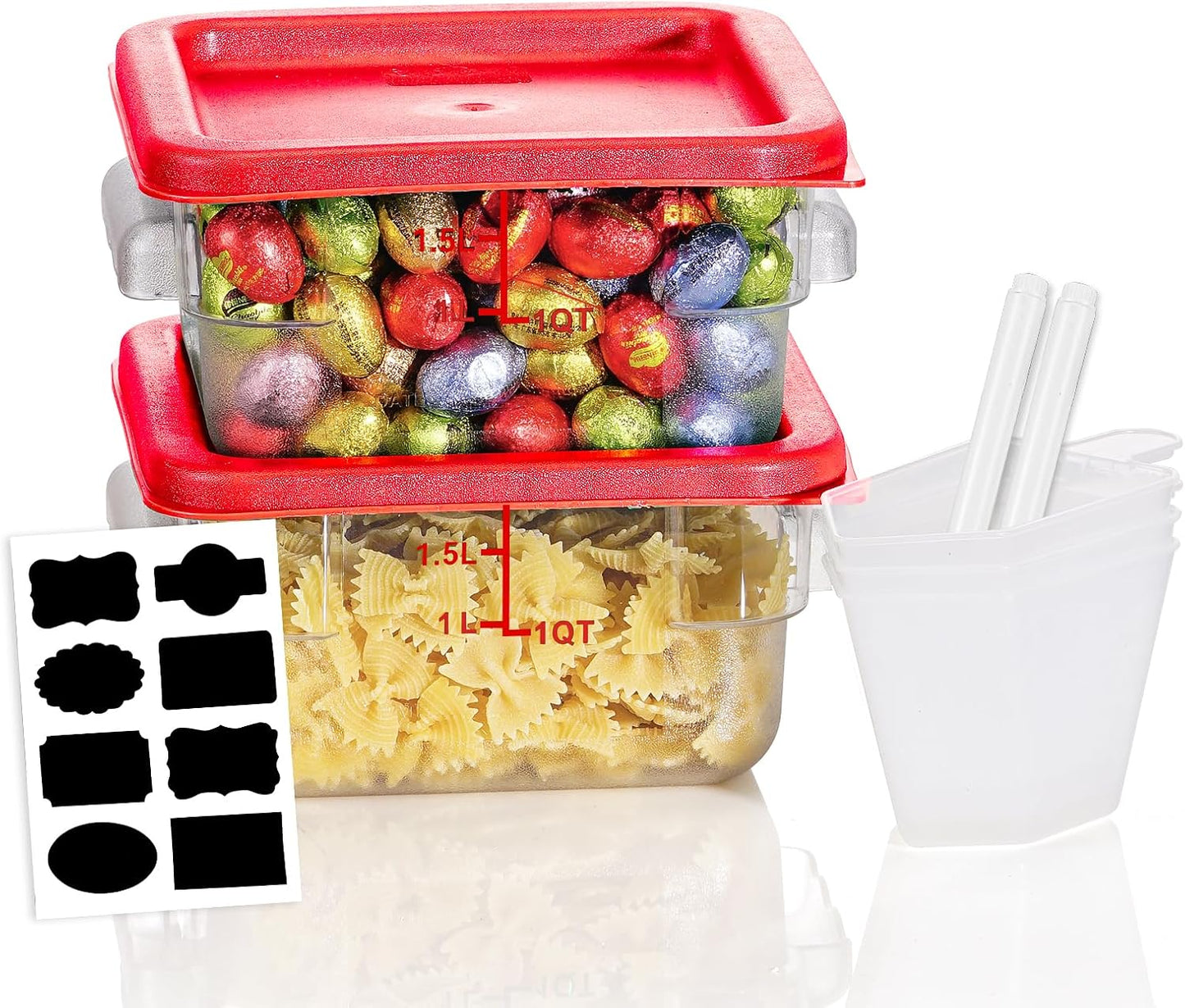 2QT NSF Food Storage Containers: 2 PCS [Food Grade][Hot&Cold Resistant] Commercial Clear Square Food Storage Containers with Scales Handles for Home Restaurant Kitchen Proof Dough(BPA FREE)