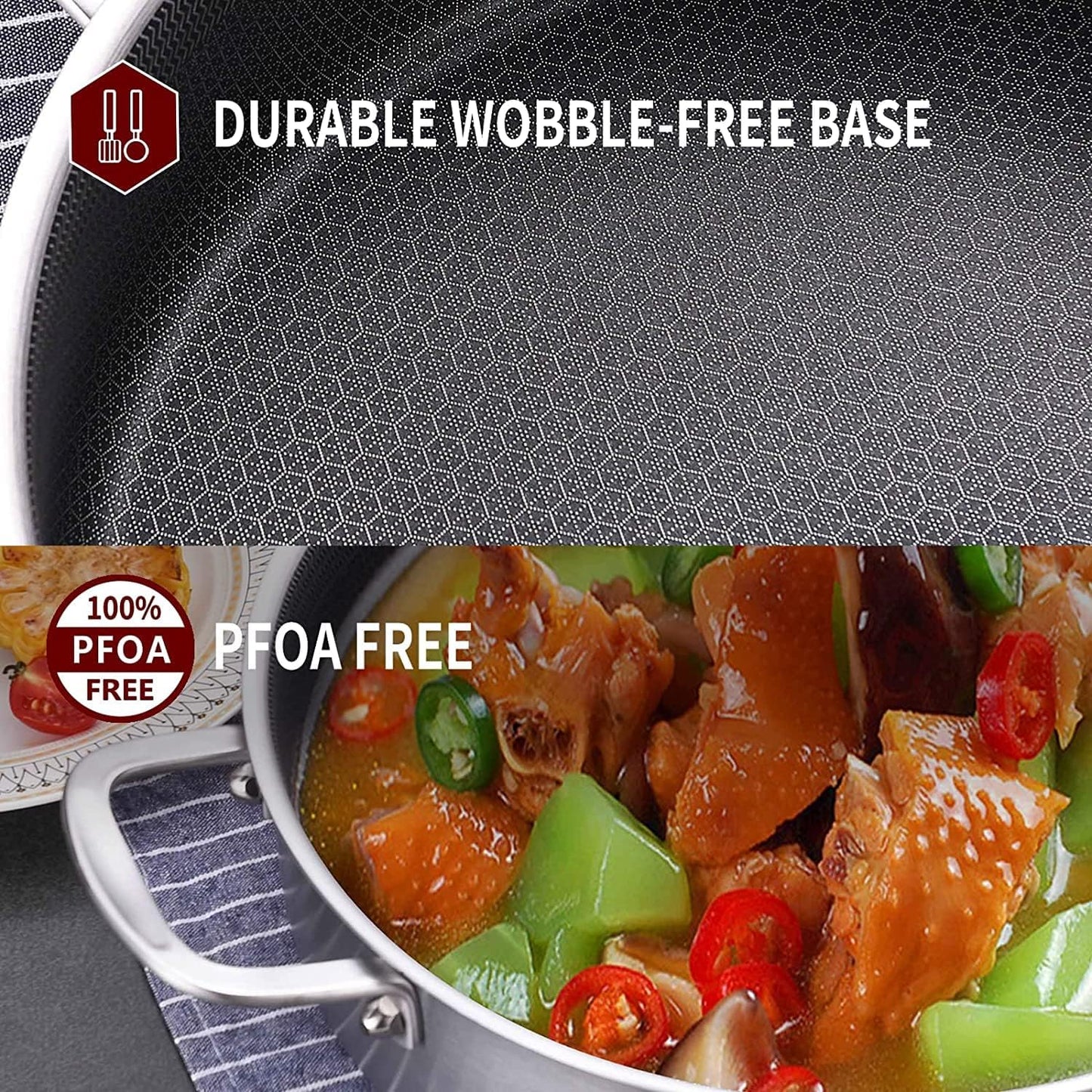 LOLYKITCH Tri-Ply Stainless Steel 10 Inch Non-Stick Sauté Pan with Lid,Induction Deep Cooking Pan, Dishwasher and Oven Safe