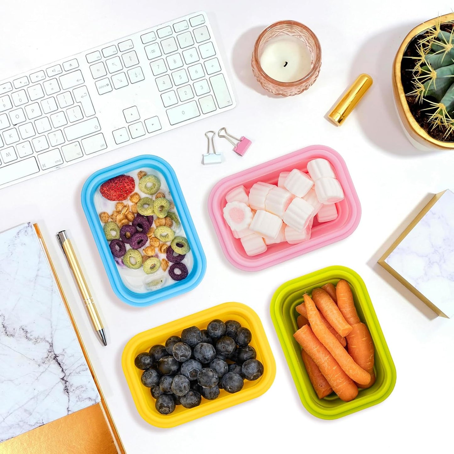 Collapsible Snack Containers With Lids,Collapsible Food Storage Containers,Mini Fridge Organizer,Microwave Freezer Dishwasher Safe(6pcs,6.5oz)