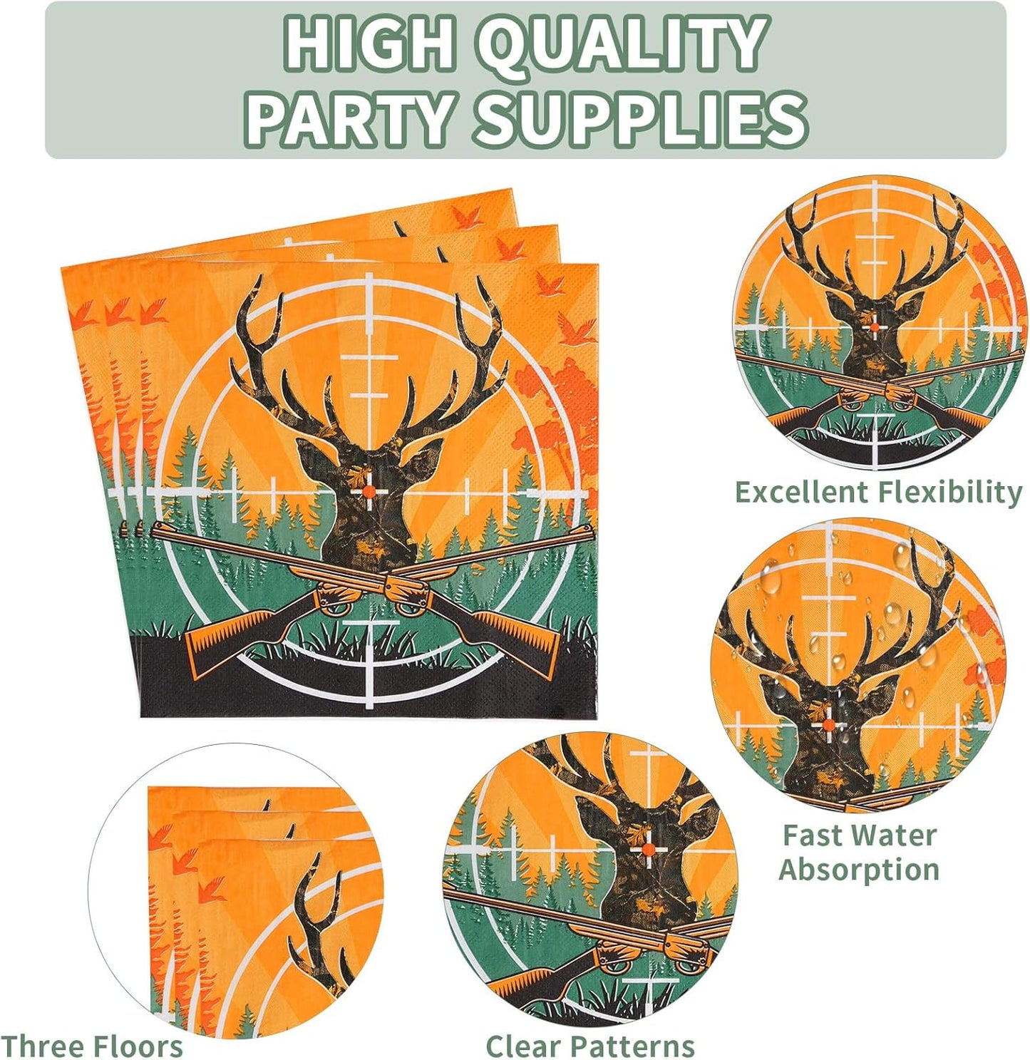 96Pcs Hunting Camo Party Supplies Oh Deer Hunting Birthday Party Decorations 350GSM Disposable Hunting Theme Birthday Tableware Set Camo Plates Napkins Forks for Outdoor Camping Picnic Decor Serves 24