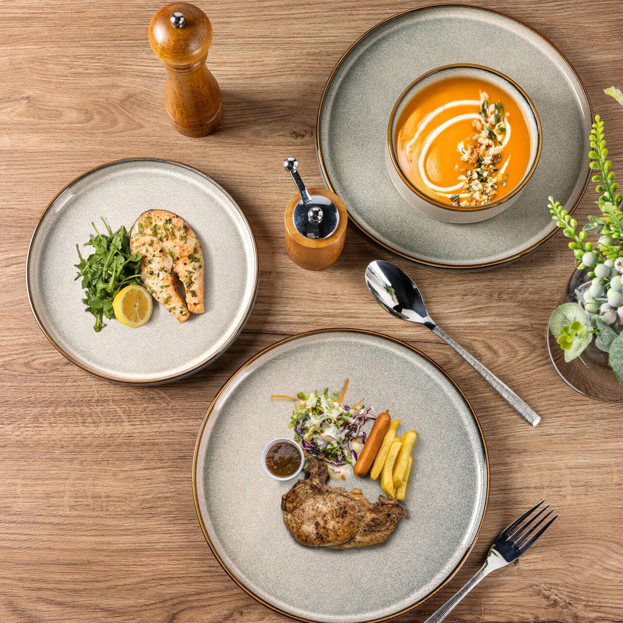 GBHOME Ceramic Dinnerware Sets for 4, 12 Pieces Stoneware Plates and Bowls Sets, Reactive Glaze Dishes -Scratch Resistant, Dishwasher&Microwave Safe