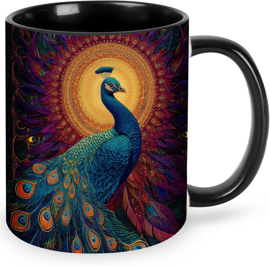 FyLybois Peacock Coffee Mug Ceramic Coffee Cup with Handle Microwave Safe for Home or Office Gifts for Women and Men