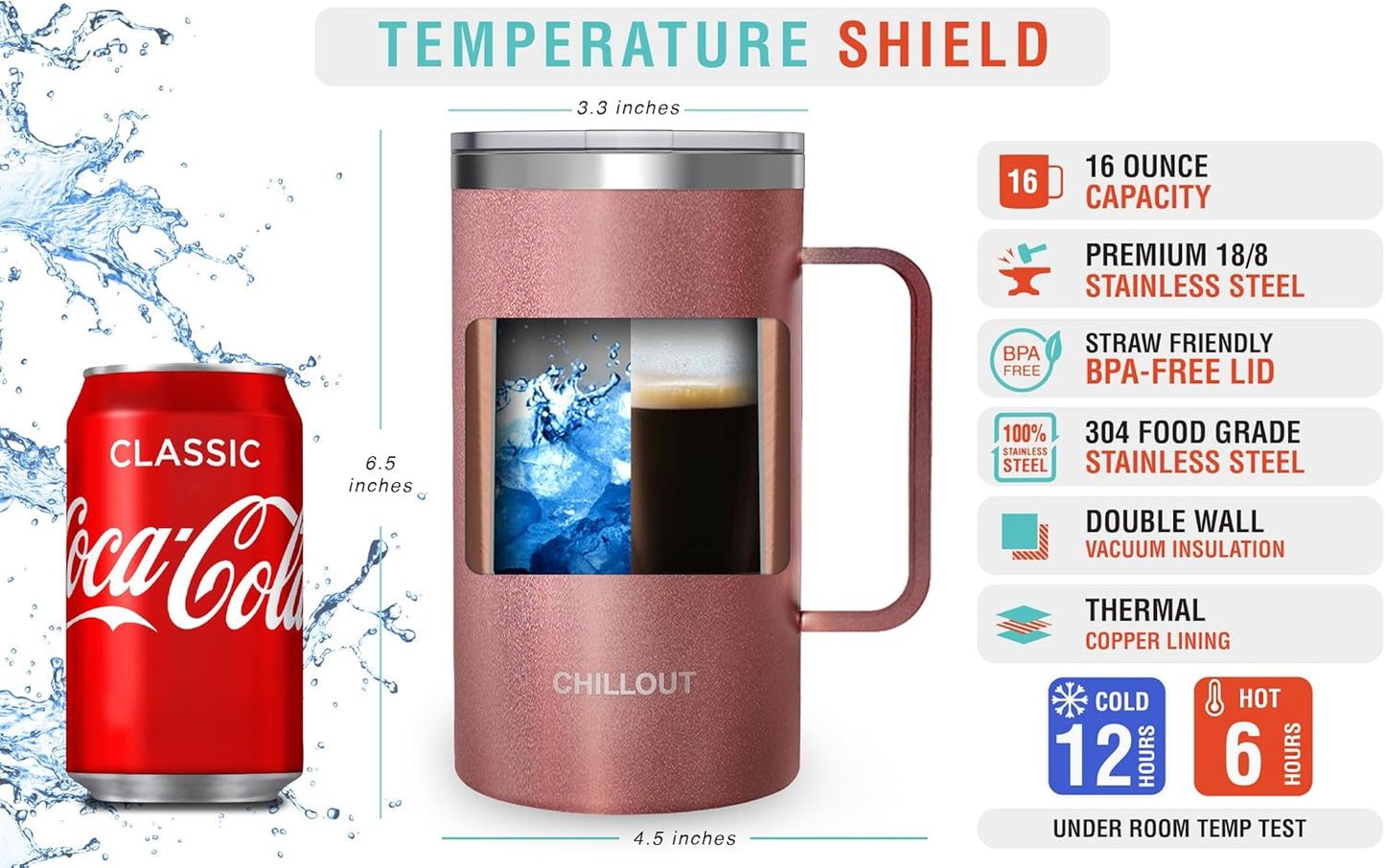 CHILLOUT LIFE Stainless Steel Vacuum Insulated Coffee Mug 16 oz (Set of 2) with Handle and Lid, Large Thermal Camping Coffee Mugs with Sliding Lid for Men & Women, Keeps Your Beverages Hot & Cold