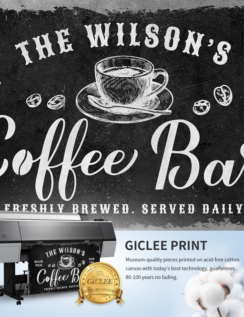 IPIC - Tailored Canvas Custom Coffee Bar Sign, Personalized Wall Art Decor, Large Canvas Wall Art Signage for Home, Kitchen, Coffee Station, Business and Office